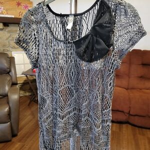 Elegant Black and Gray Women's Mesh Blouse